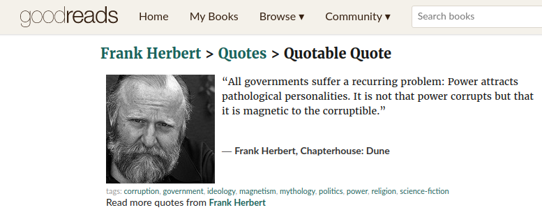 Frank Herbert, power magnetic to the corruptible, Chapterhouse Dune, 20210819.png