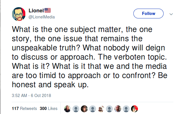Lionel Tweet, one issue that remains unspeakable. 6 Oct 2018.png
